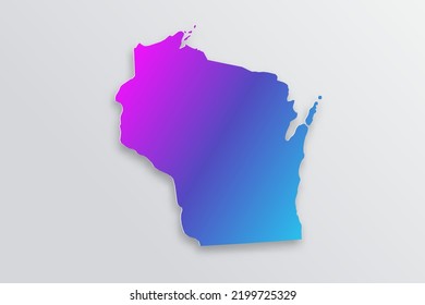 Wisconsin Map - USA, United States of America Map vector with 3D, paper style including shadow and Gradient blue, purple color on grey background for design, infographic - Vector illustration eps 10