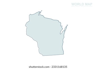 Wisconsin Map - USA, United States of America Map vector with blue stork line and blue geometric shapes isolated on white background for design, infographic, website - Vector illustration eps 10
