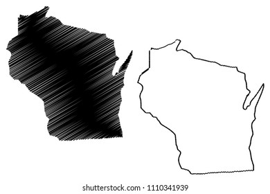 Wisconsin map vector illustration, scribble sketch Wisconsin map