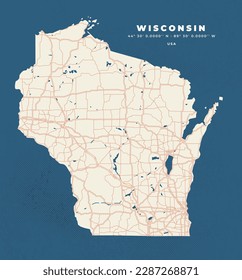 Wisconsin Map Vector Poster and Flyer

