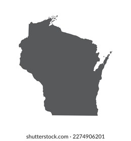 Mapa vectorial de Wisconsin. Mapa del vector de silueta del estado de Wisconsin