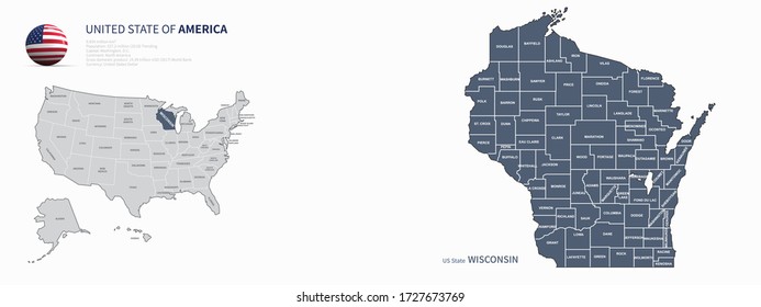 mapa de wisconsin. mapa vector wisconsin de los estados de EE.UU. 