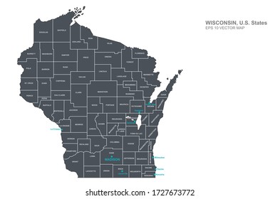 wisconsin map. wisconsin vector map of U.S. states. 
