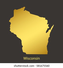 Wisconsin map,border with golden gradient. Vector illustration