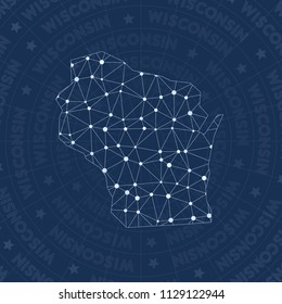 Wisconsin network style US state map. Classic space style, modern design for infographics or presentation.