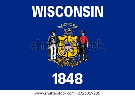 Wisconsin official state flag. Part of The United States of America. Clean design for print, web, or educational use. Vector illustration.