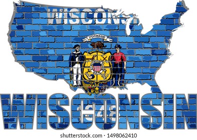 Wisconsin on a brick wall - Illustration,
Font with the Wisconsin flag