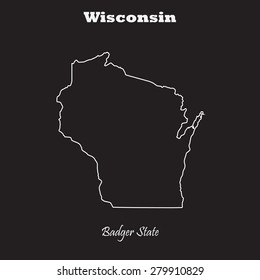 Wisconsin outline map, stroke. Name of state. Line style. Vector EPS8