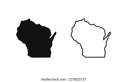 Wisconsin outline state of USA. Map in black and white color options. Vector Illustration.