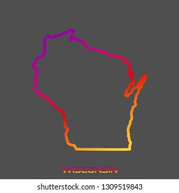 Wisconsin purple red yellow fluid gradient outline map, stroke. Line style. Vector illustration