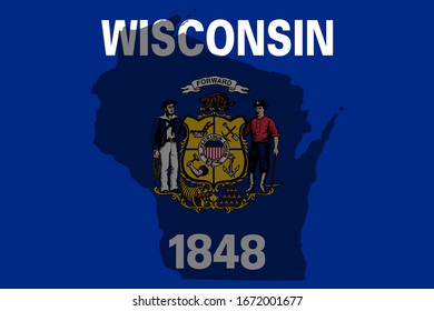 Wisconsin silhouette on state flag background