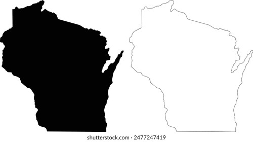 Mapa de silueta de contorno del estado de Wisconsin