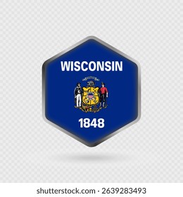 Wisconsin State Flag Icon in Hexagon Shape.