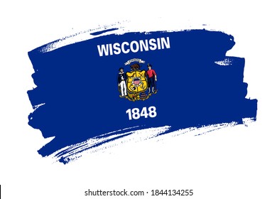 The Wisconsin state flag, USA. American state  banner brush concept. Horizontal vector Illustration isolated on white background.  