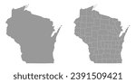 Wisconsin state gray maps. Vector illustration.