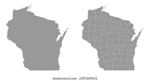 Wisconsin state gray maps. Vector illustration.