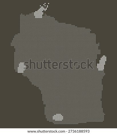 Wisconsin State Grey and White Dotted Map on Brown
