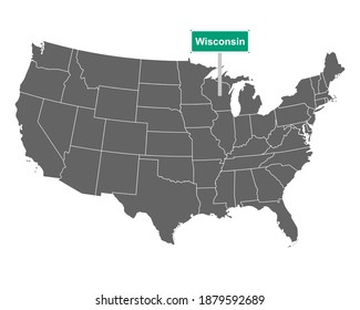 Wisconsin state limit sign and map of USA on white