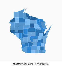 Wisconsin State Map Administration Division Blue Color. Ilustración de vectores de mapas de Arkansas Eps10