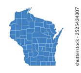 wisconsin state map area blue graphic design illustration isolated white background
