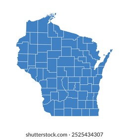 Ilustración de Diseño gráfico azul del área del mapa del estado de Wisconsin aislado fondo blanco
