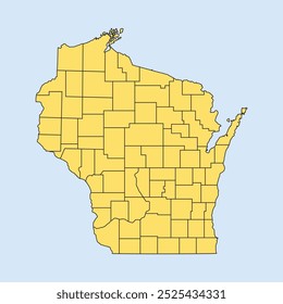 wisconsin state map area yellow graphic design illustration isolated blue background
