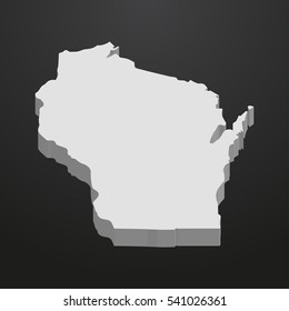 Wisconsin State map in gray on a black background 3d