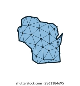 Wisconsin state map polygonal illustration made of lines and dots, isolated on white background. US state low poly design