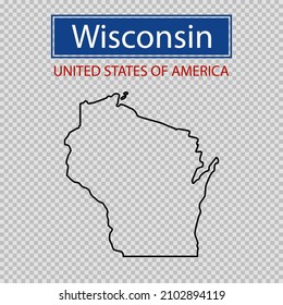 Wisconsin state outline map on a transparent background, United States of America line icon, map borders of the USA Wisconsin state.