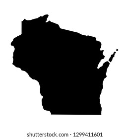 Wisconsin, state of USA - solid black silhouette map of country area. Simple flat vector illustration.