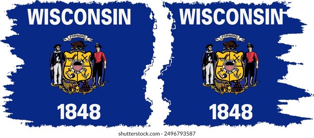 Wisconsin and Wisconsin states grunge brush flags connection, vector