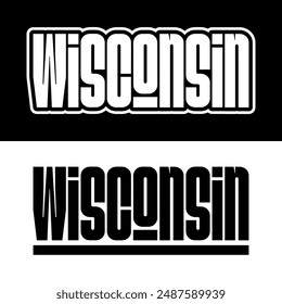 Vector de efecto de texto de Wisconsin. Diseño de camiseta universitaria editable Vector de efecto de texto imprimible. Vector de efectos de texto en blanco y negro.	