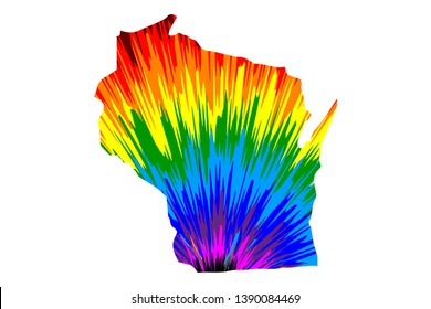 Wisconsin (United States of America, USA, U.S., US) -  map is designed rainbow abstract colorful pattern, State of Wisconsin map made of color explosion,
