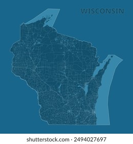 Wisconsin, United States artistic blueprint map poster