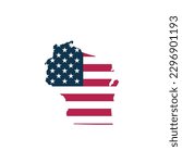 Wisconsin US Blank Map Vector Template With American Flag. Solid Color and Outline Isolated on White Background. easy to edit