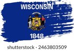 Wisconsin US flag, wide brush stroke on transparent background, vector.