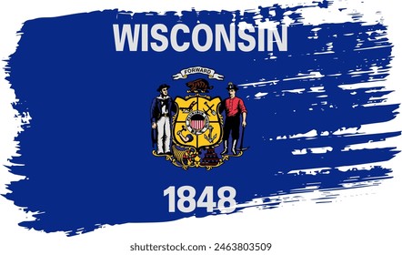 Wisconsin US flag, wide brush stroke on transparent background, vector.