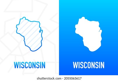 Wisconsin - U.S. state. Contour line in white and blue color on two face background. Map of The United States of America. Vector illustration.