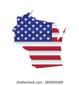 Wisconsin US state flag map isolated on white. Vector illustration.