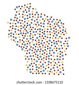 Wisconsin, U.S. state map background with blue, yellow and red stars of different sizes vector illustration eps
