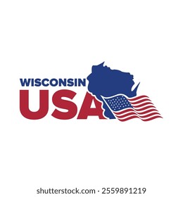 Wisconsin USA city logo with Wisconsin city map elements and United States flag for business identity and screen printing on t-shirts, shirts, etc.