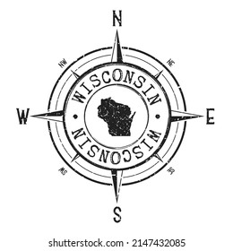 Wisconsin, USA Stamp Map Compass Adventure. Illustration Travel Country Symbol. Seal Expedition Wind Rose Icon.