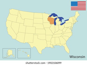 wisconsin, usa states colorful map, vector illustration 