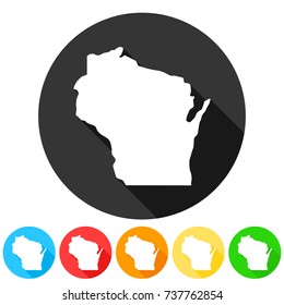 Wisconsin USA Symbol Icon Round Flat Vector Art Design Color Set