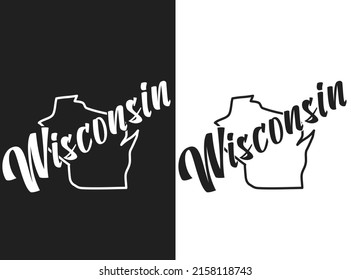 Wisconsin vector logo. Set of monochrome emblems of the USA states. Illustration of the name of the US state. Image with inscription and outline of the territory of the United States of America.