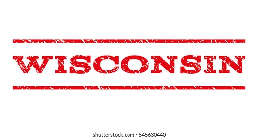 Wisconsin watermark stamp. Text caption between horizontal parallel lines with grunge design style. Rubber seal stamp with dust texture. Vector intensive red color ink imprint on a white background.