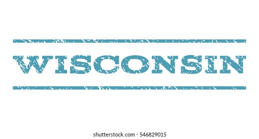 Wisconsin watermark stamp. Text caption between horizontal parallel lines with grunge design style. Rubber seal stamp with scratched texture. Vector cyan color ink imprint on a white background.