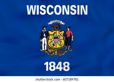 Wisconsin waving flag. Wisconsin state flag background texture.Vector illustration.
