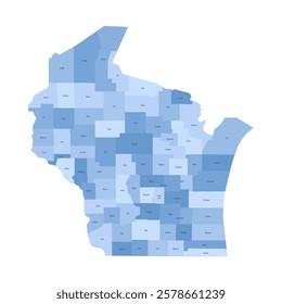 Wisconsin, WI - detailed political map of US state. Administrative map divided into counties. Blue map with county name labels. Vector illustration