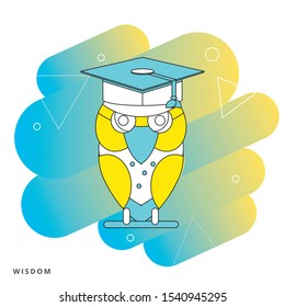 Wisdom concept with owl in graduation cap